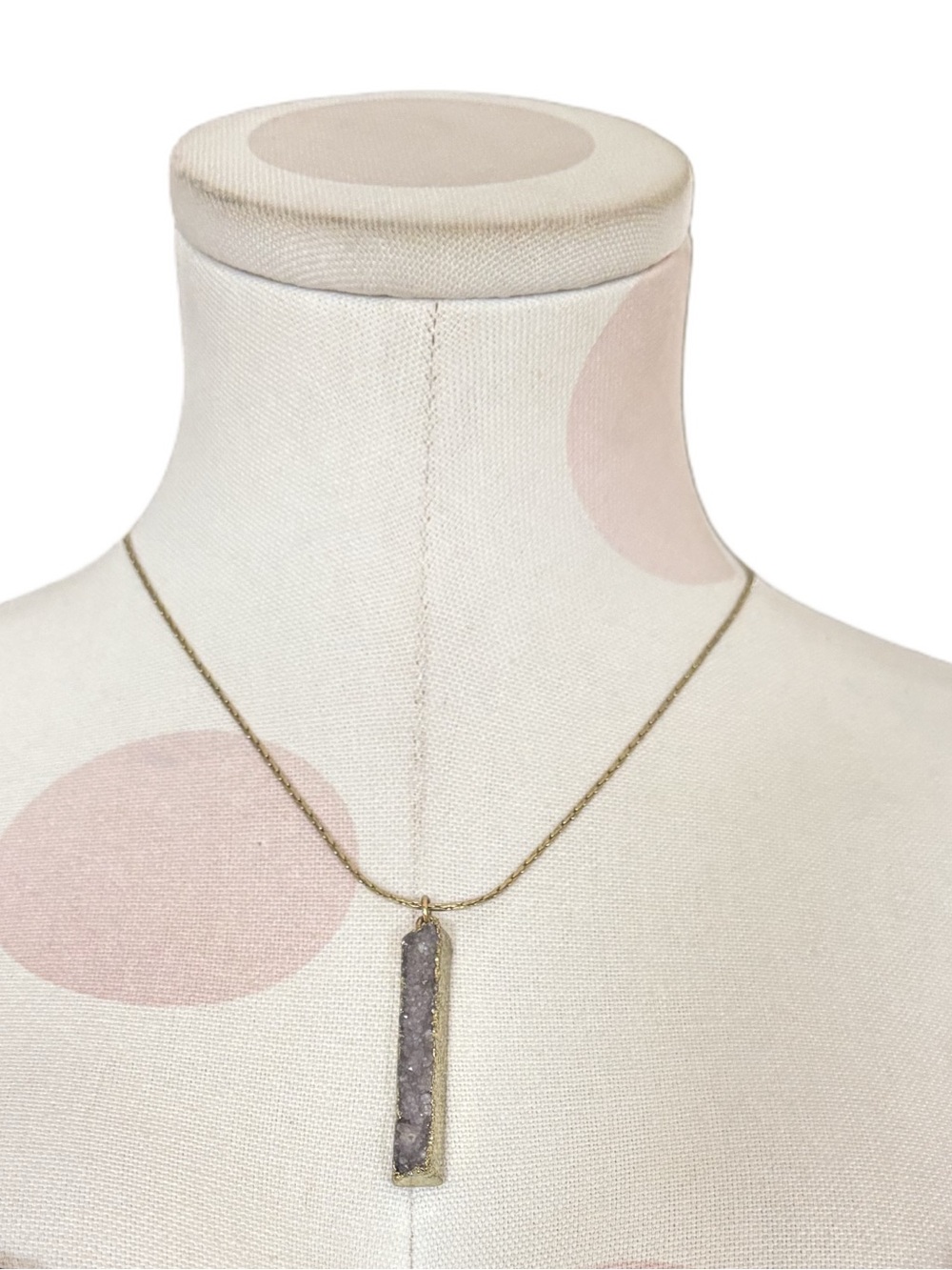Druzy Crystal Pale Purple Bar Pendant Necklace